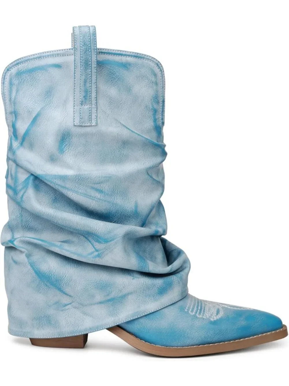 Women's Baby Blue Rubber Calf High and Pointed Toe Slouchy Riding Boots